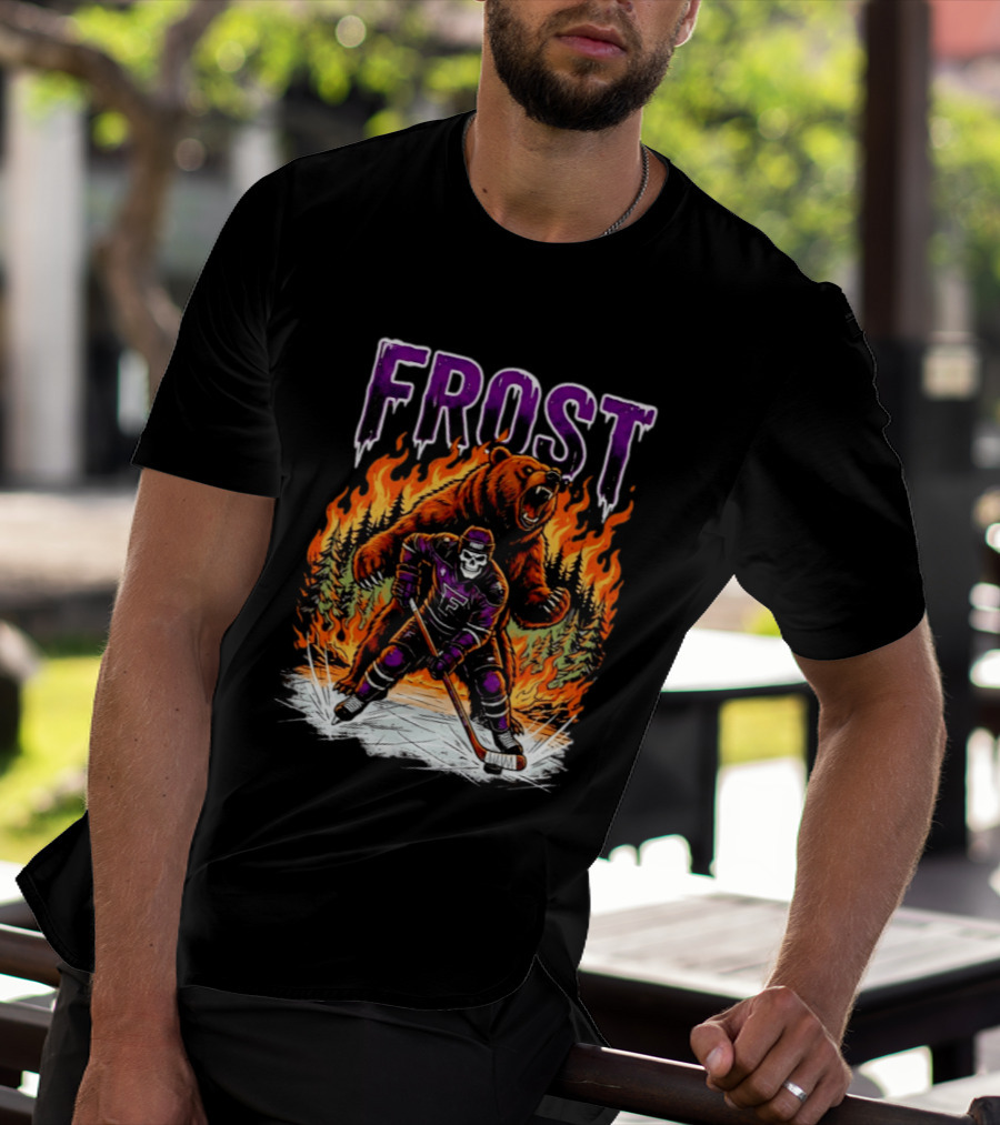 Frost Minnesota Hockey Skull Bear Flames Ice Rink T-Shirt