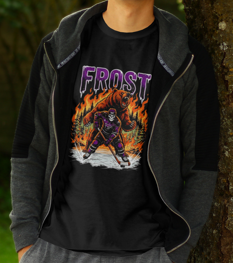 Frost Minnesota Hockey Skull Bear Flames Ice Rink T-Shirt
