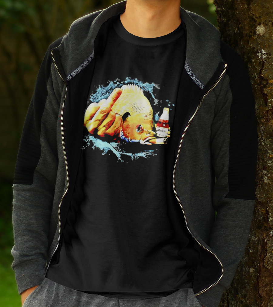 Modelo Beer Fish Smoking Cigarette Middle Finger T-Shirt
