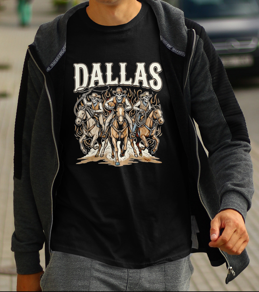 Dallas Cowboys Riding Skeletons Western Football Fans T-Shirt
