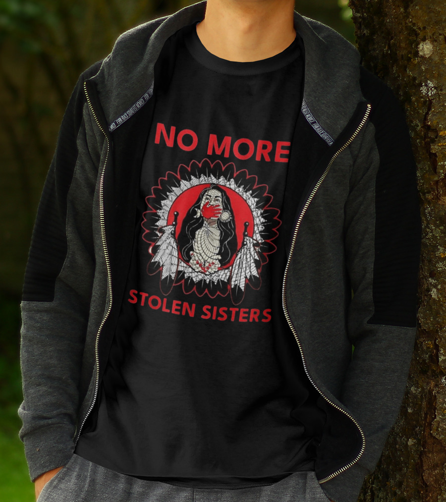 No More Stolen Sisters Awareness Symbol Empowerment Indigenous Rights Red Handprint Feather T-Shirt