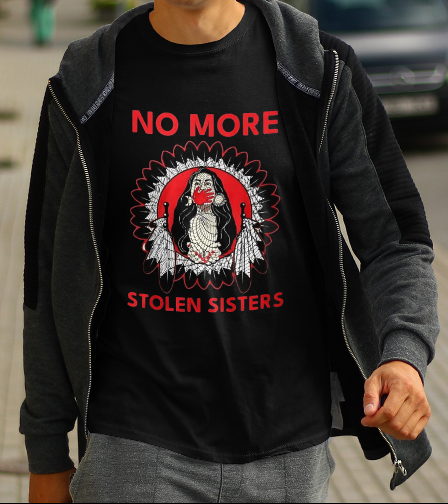 No More Stolen Sisters Awareness Symbol Empowerment Indigenous Rights Red Handprint Feather T-Shirt