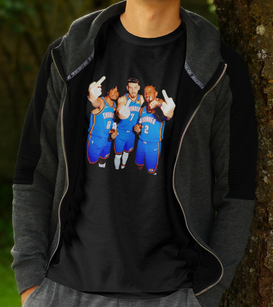 OKC Thunder Basketball Players With Beers And Middle Finger Gesture T-Shirt