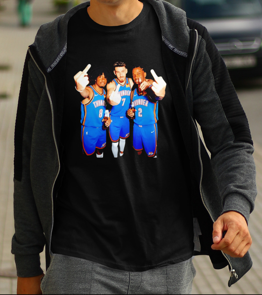 OKC Thunder Basketball Players With Beers And Middle Finger Gesture T-Shirt