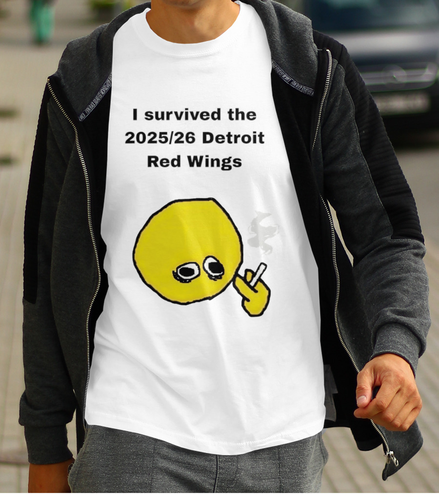 Smoking I Survived The 2025 26 Detroit Red Wings Yellow Face Smoking T-Shirt