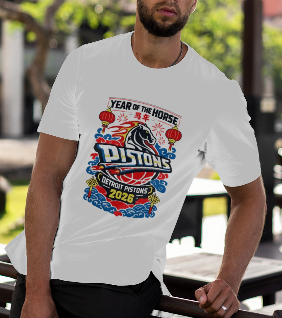 Detroit Pistons 2026 Year Of The Horse Chinese New Year Lanterns T-Shirt