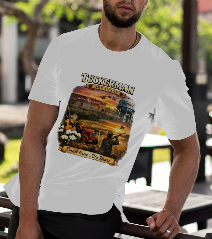 Tuckerman Arkansas Home Of The Bulldogs Water Tower Small Town Big Heart Tractor Hunter Guitar T-Shirt