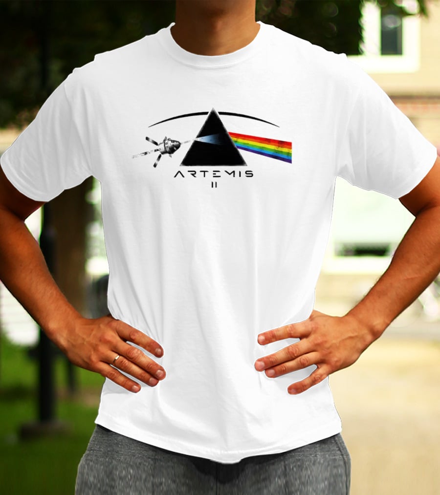 Artemis II Orion Space Program Dark Side Rainbow Triangle T-Shirt