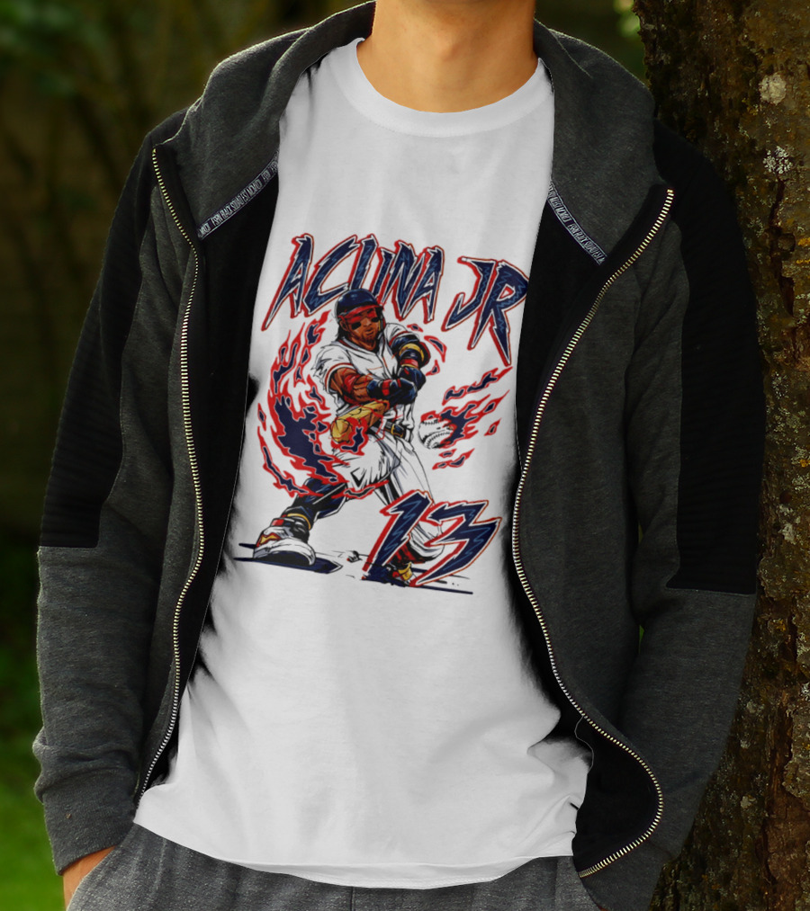Ronald Acuna Jr Atlanta Braves 13 Hand Drawn Baseball T-Shirt