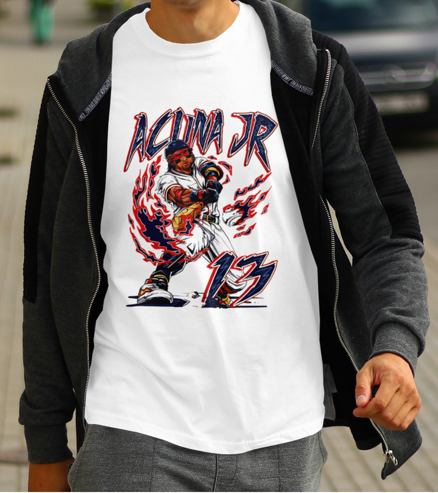 Ronald Acuna Jr Atlanta Braves 13 Hand Drawn Baseball T-Shirt