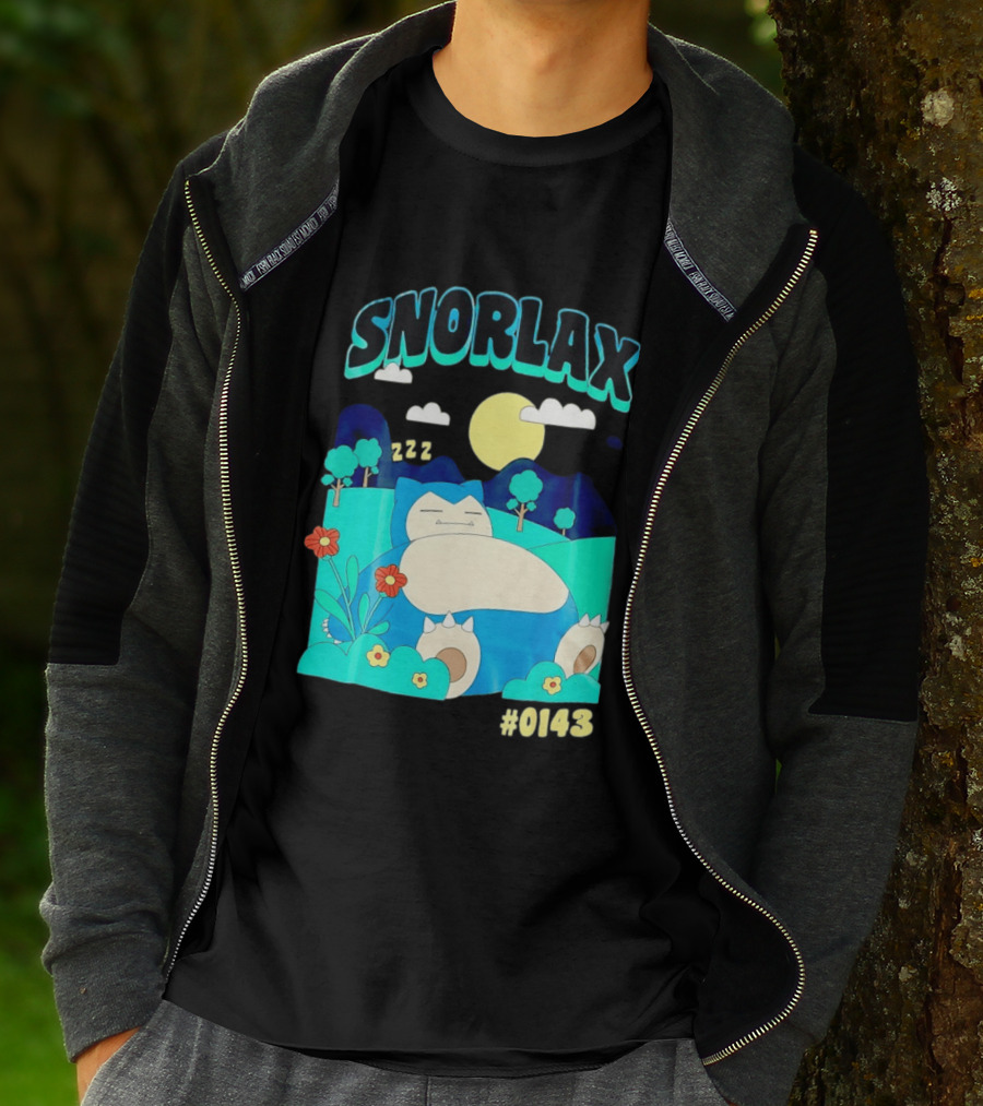 SNORLAX Sleeping Zzz #0143 With Sun And Flowers In Nature Scene T-Shirt
