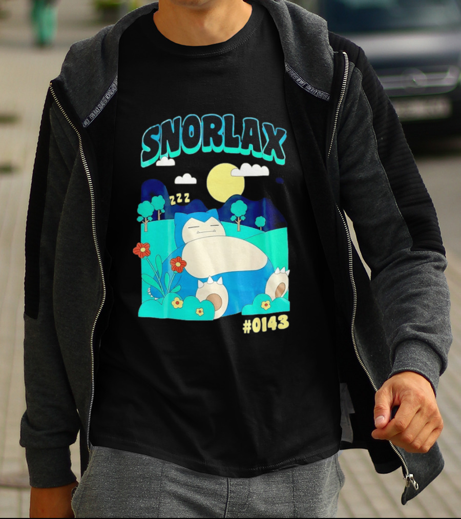 SNORLAX Sleeping Zzz #0143 With Sun And Flowers In Nature Scene T-Shirt