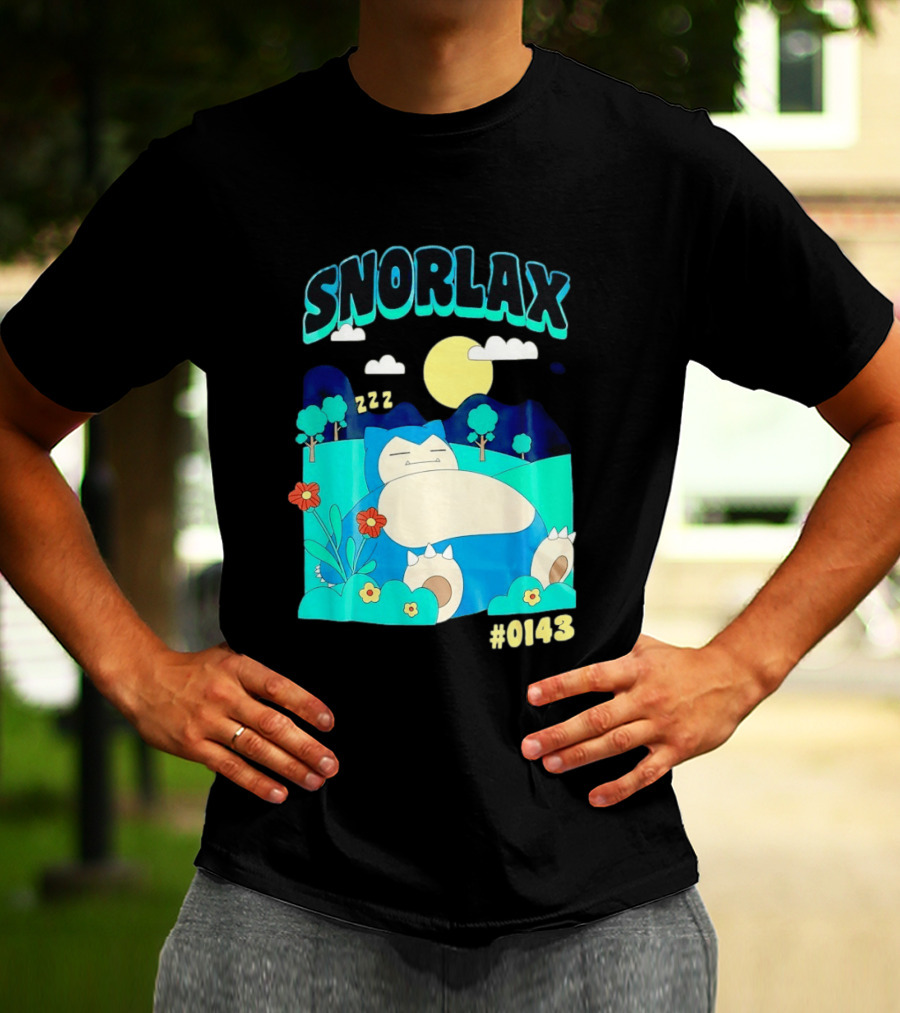 SNORLAX Sleeping Zzz #0143 With Sun And Flowers In Nature Scene T-Shirt