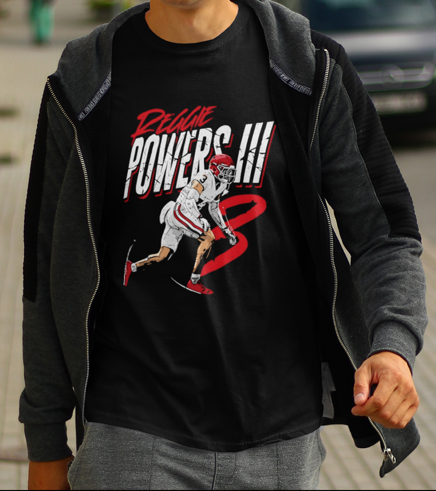 Reggie Powers III Football Athlete Red And White Action T-Shirt