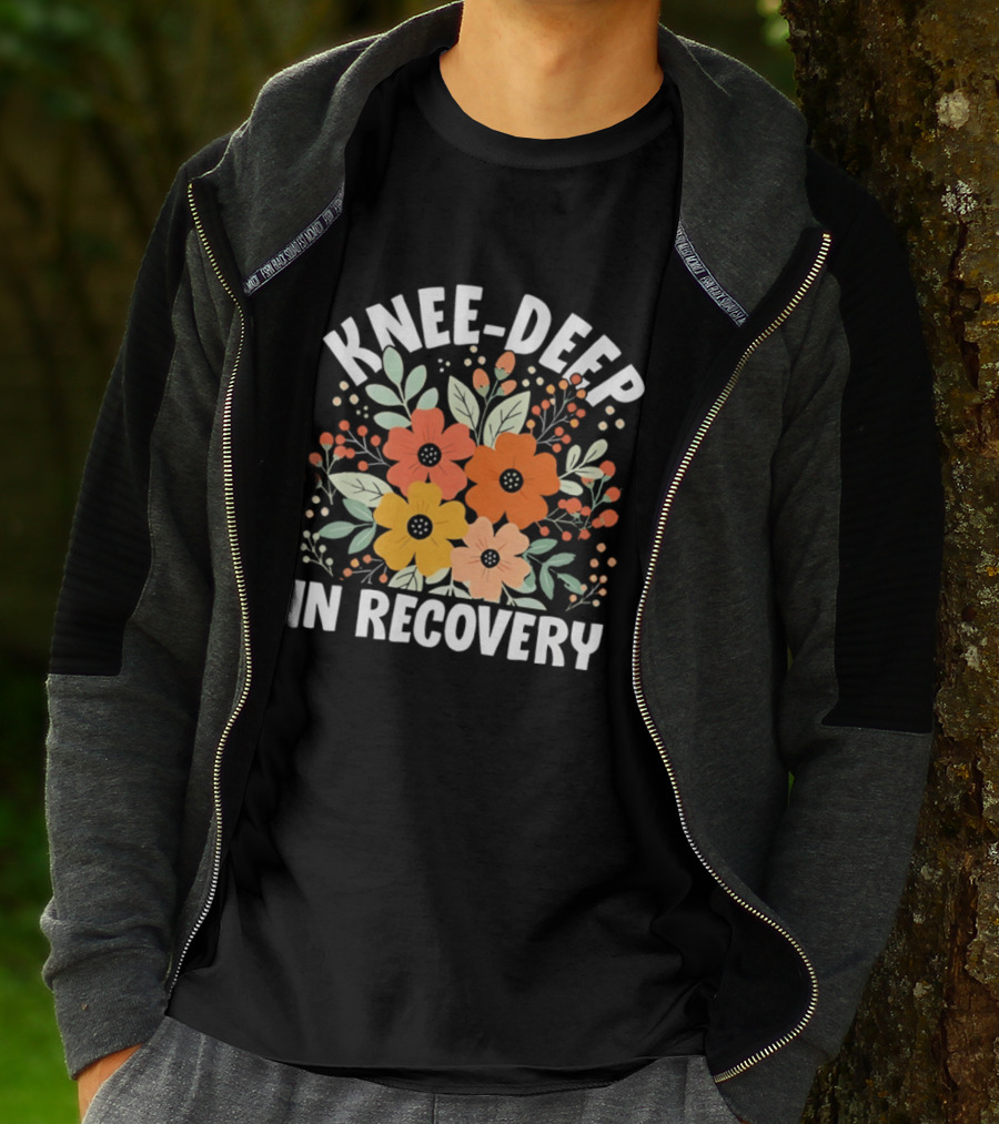 Knee Deep In Recovery With Colorful Floral Blooms T-Shirt