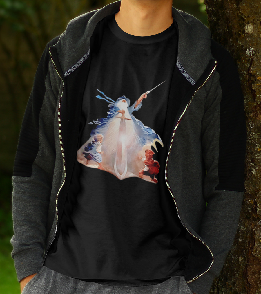 The Lord Of The Rings Gandalf And Hobbits Magic Sword Fantasy Scene T-Shirt