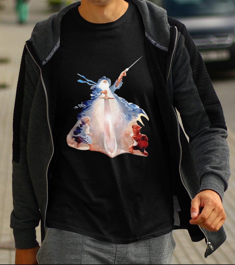 The Lord Of The Rings Gandalf And Hobbits Magic Sword Fantasy Scene T-Shirt