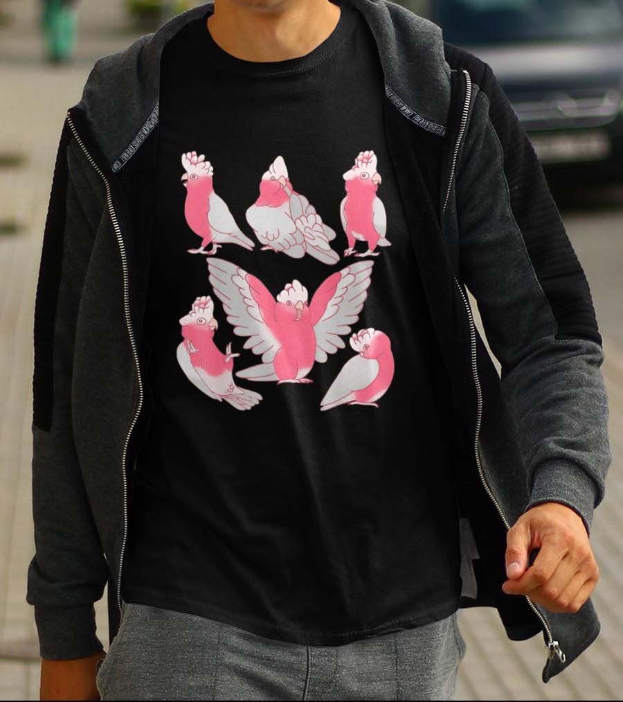 Galah Cockatoo Pink Parrot Birb Cute Cartoon Characters T-Shirt