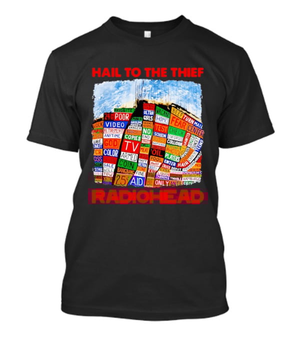 Radiohead Hail To The Thief Album Cover Colorful Text Collage 24HR TV 25 Aid T-Shirt