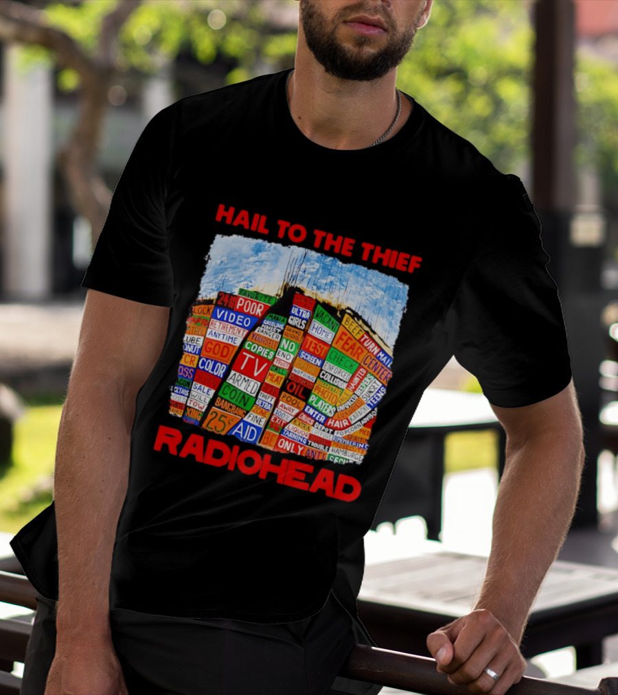 Radiohead Hail To The Thief Album Cover Colorful Text Collage 24HR TV 25 Aid T-Shirt