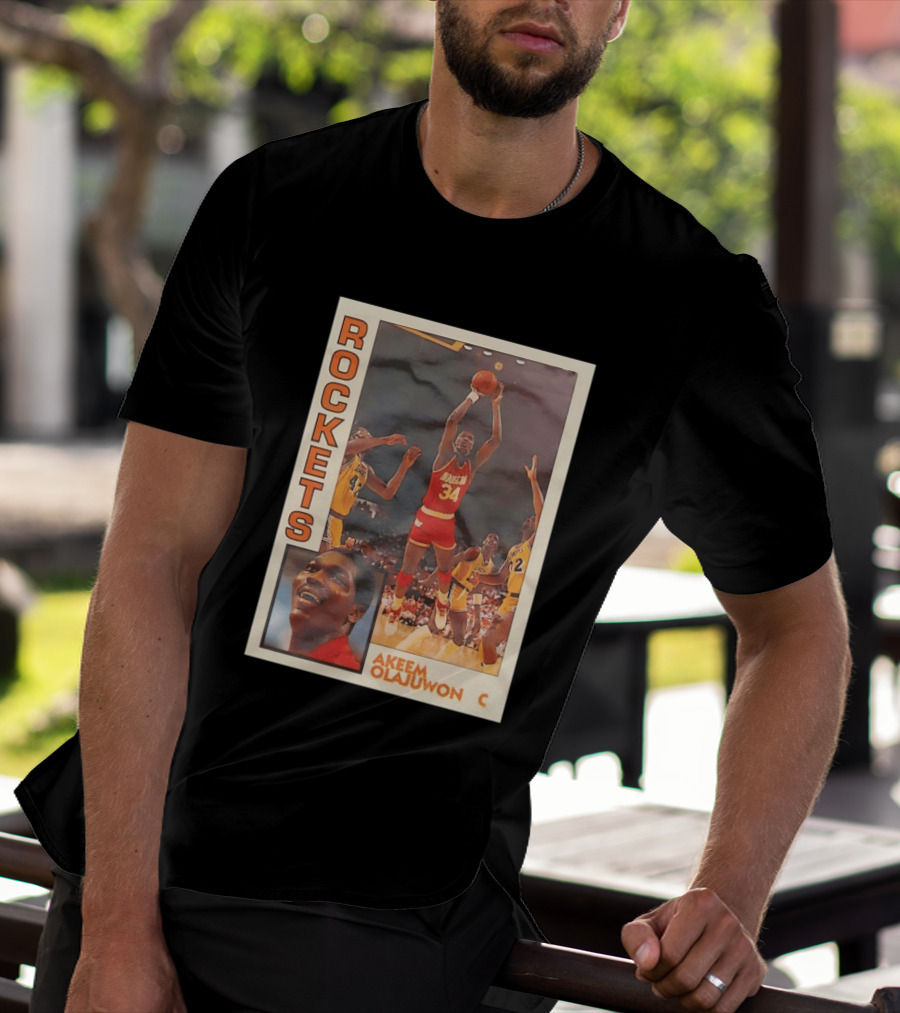 Hakeem Olajuwon Houston Rockets Vintage Basketball Card T-Shirt
