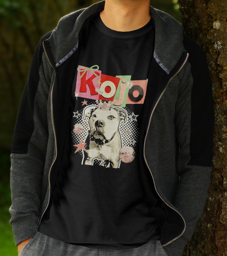 Kojo Dog Crown Retro Style Collage With Hearts And Stars T-Shirt