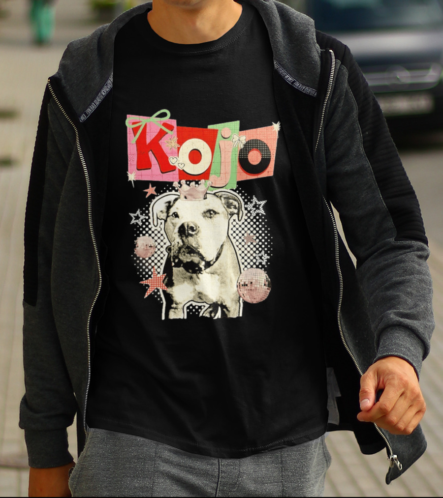 Kojo Dog Crown Retro Style Collage With Hearts And Stars T-Shirt