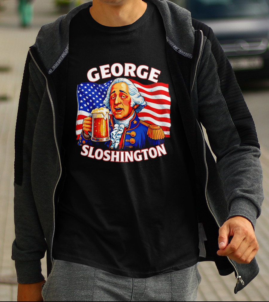 George Sloshington Patriotic Beer With American Flag T-Shirt