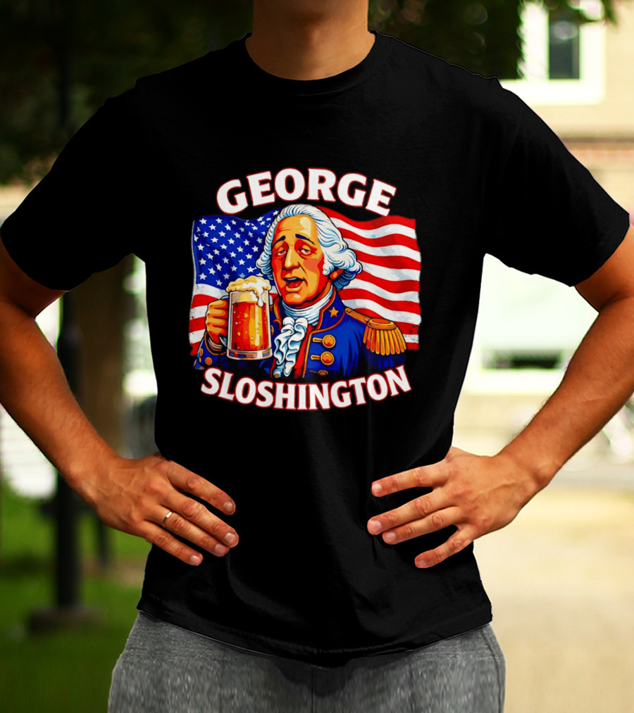 George Sloshington Patriotic Beer With American Flag T-Shirt