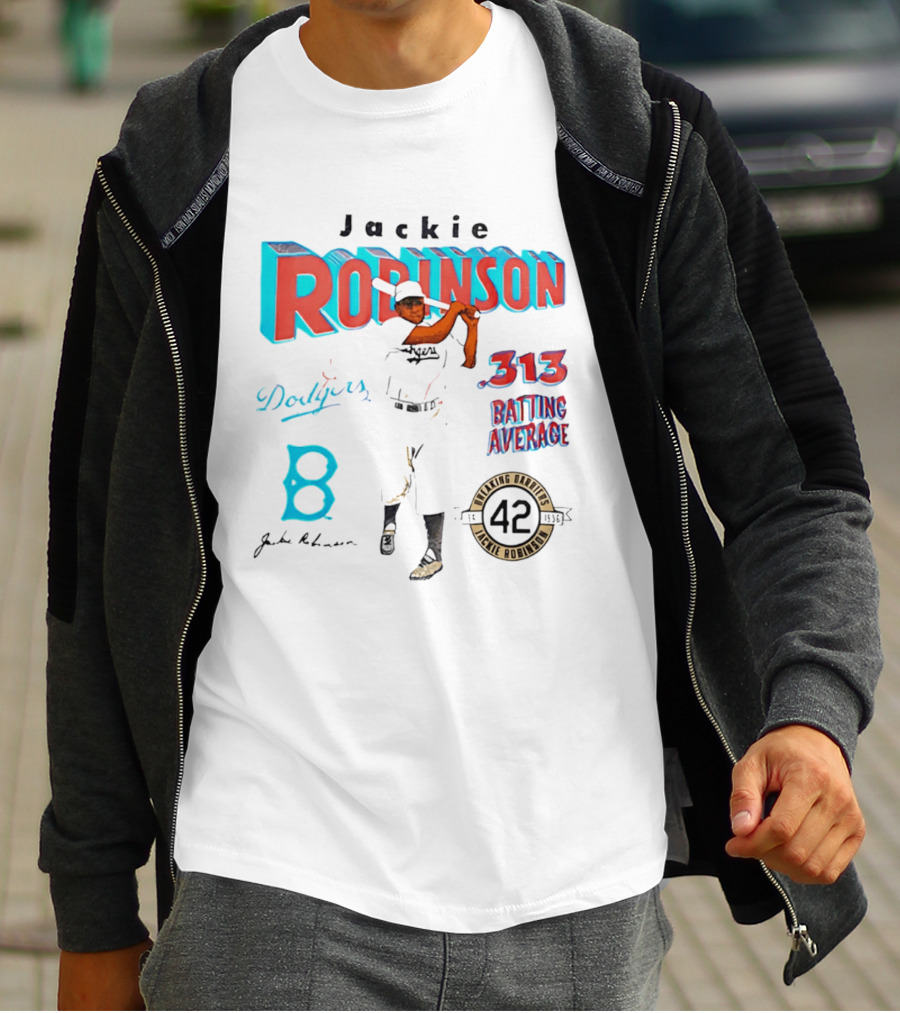 Jackie Robinson Dodgers Breaking Barriers 42 .313 Batting Average T-Shirt