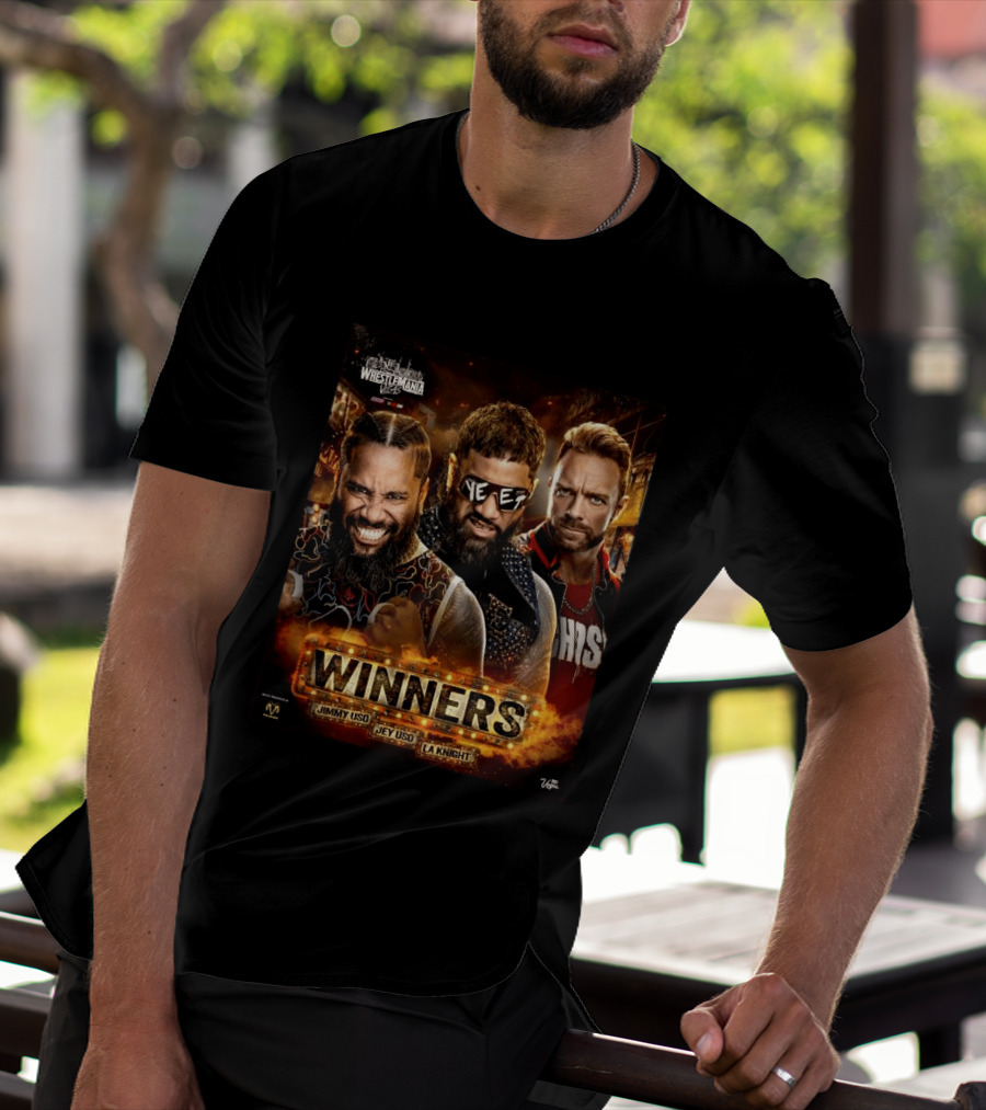 WWE WrestleMania 42 Winners Jimmy Uso Jey Uso LA Knight T-Shirt