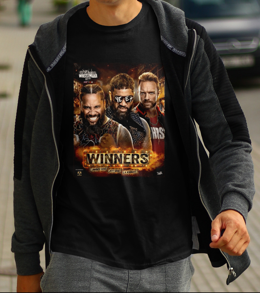 WWE WrestleMania 42 Winners Jimmy Uso Jey Uso LA Knight T-Shirt