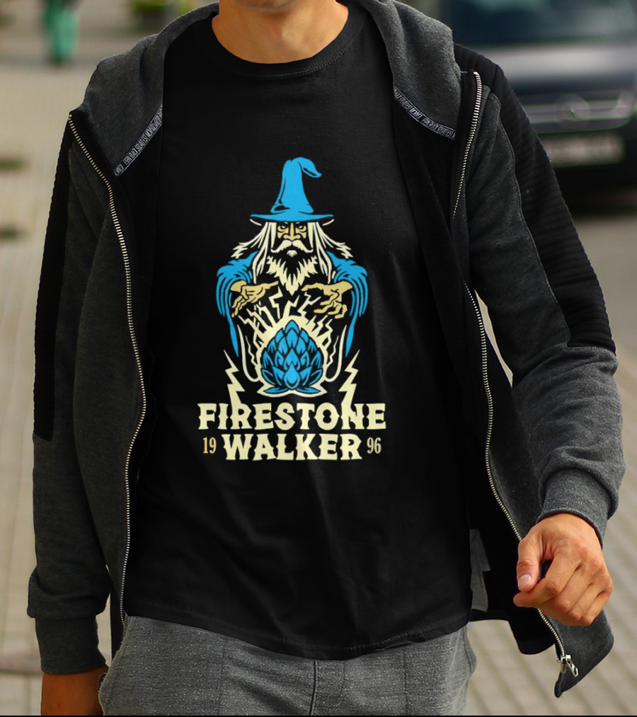 Firestone Walker 1996 Wizard Hat And Bearded Figure With Lightning Bolts T-Shirt