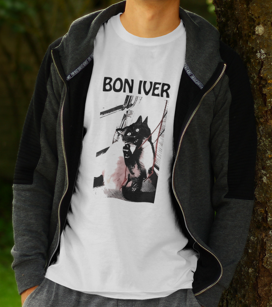 Bon Iver Cat With Guitar Image T-Shirt