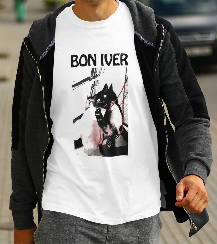Bon Iver Cat With Guitar Image T-Shirt