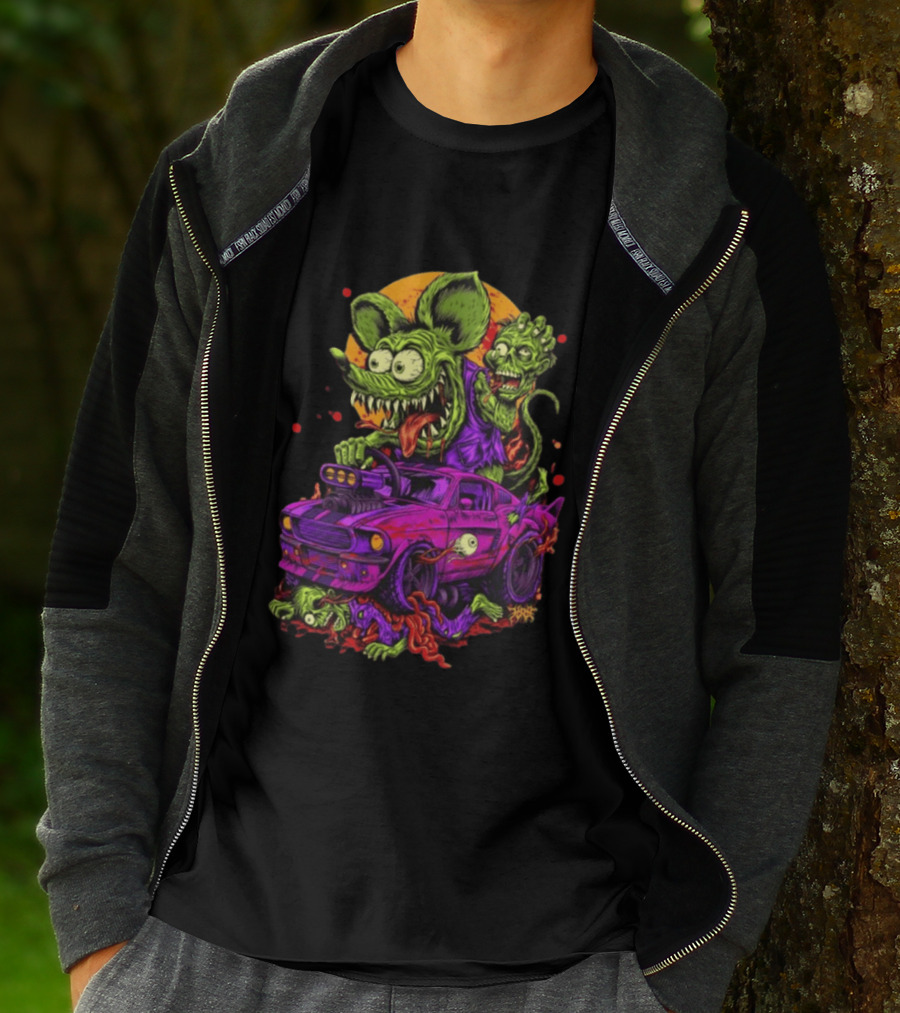Rat Fink Vs Zombies Classic Monster Car Battle Vintage Horror T-Shirt