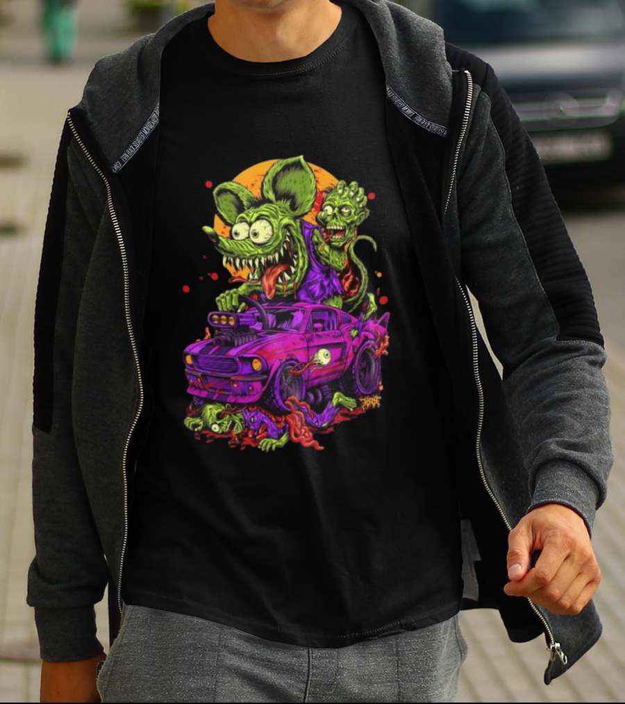 Rat Fink Vs Zombies Classic Monster Car Battle Vintage Horror T-Shirt