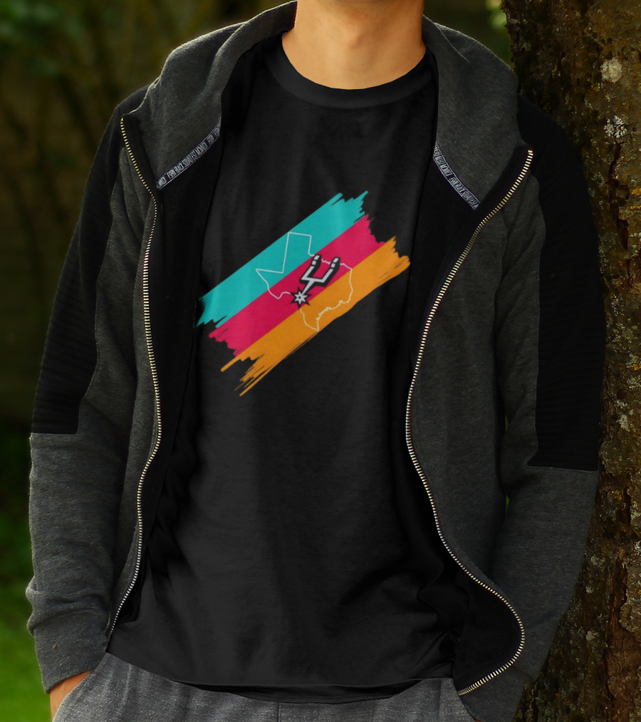 San Antonio Spurs Texas Map Neon Colors 2026 NBA Basketball T-Shirt