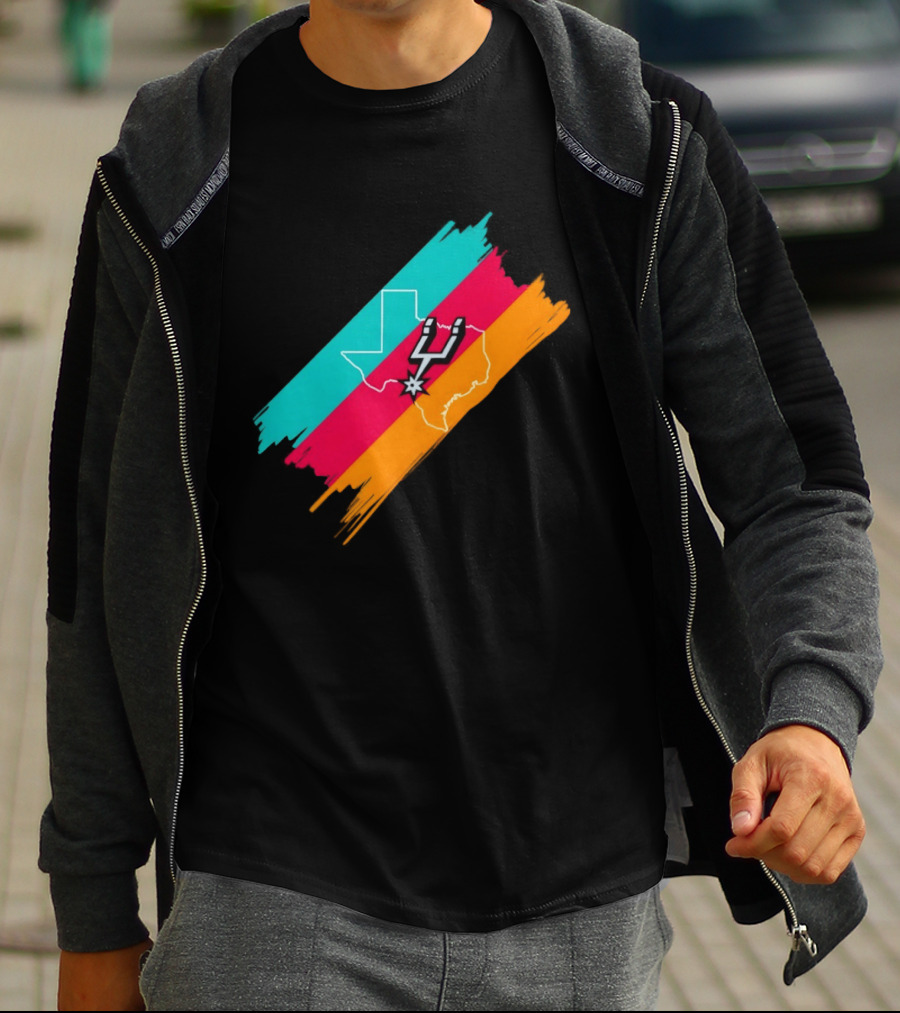 San Antonio Spurs Texas Map Neon Colors 2026 NBA Basketball T-Shirt