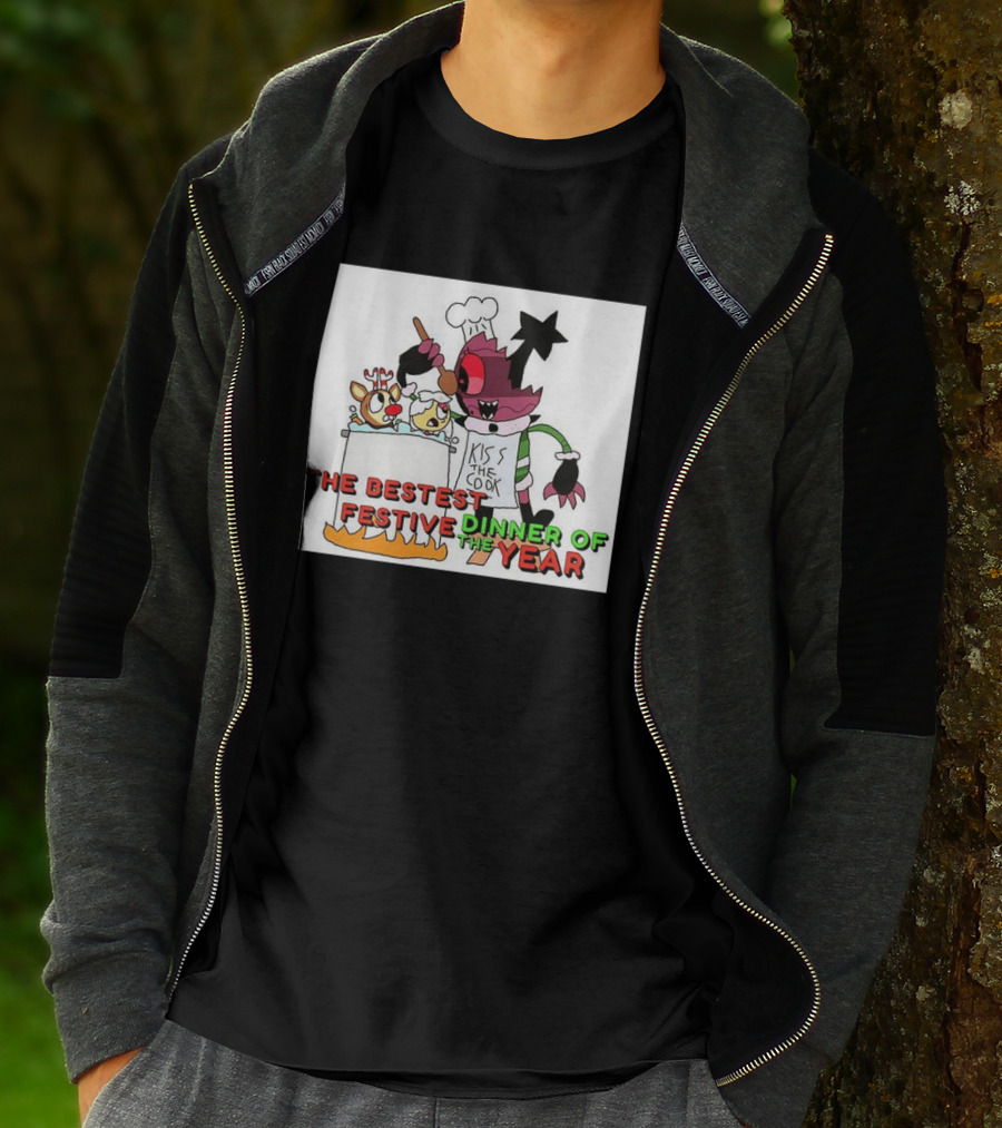 The Bestest Festive Dinner Of The Year Kiss The Cook Chef Monster Reindeer Cooking T-Shirt