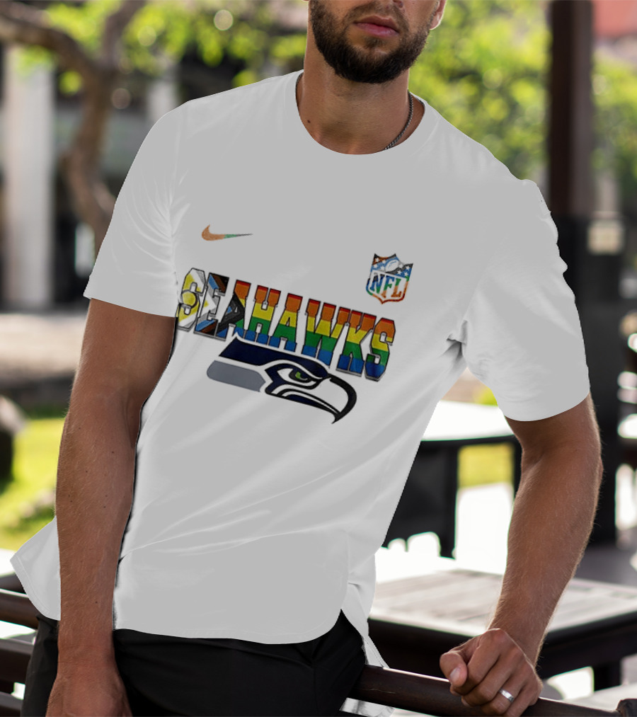Seattle Seahawks Rainbow Pride NFL Peanuts Collaboration Snoopy Nike T-Shirt