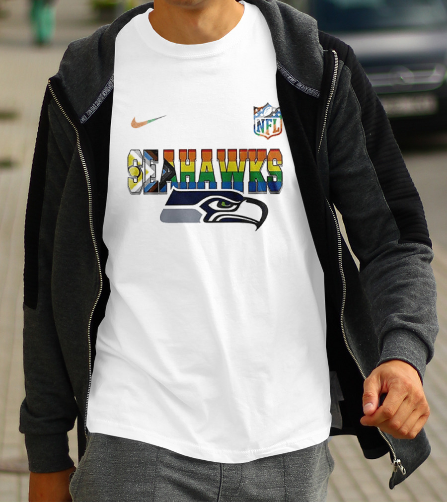 Seattle Seahawks Rainbow Pride NFL Peanuts Collaboration Snoopy Nike T-Shirt