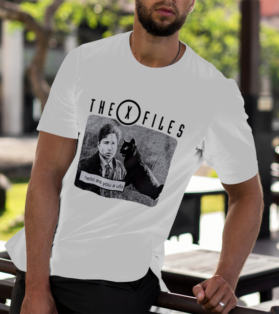 The X Files Hello Are You A UFO Mulder Black Cat T-Shirt