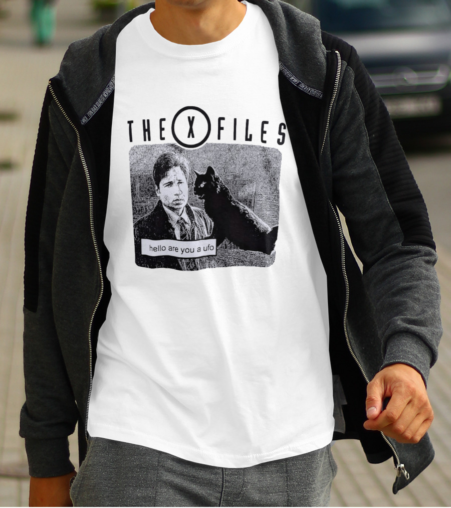 The X Files Hello Are You A UFO Mulder Black Cat T-Shirt