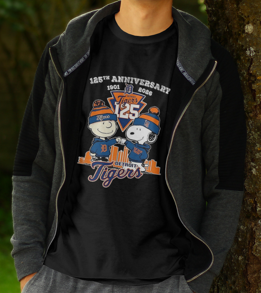 Charlie Brown Snoopy Detroit Tigers 125th Anniversary 1901 2026 Skyline T-Shirt