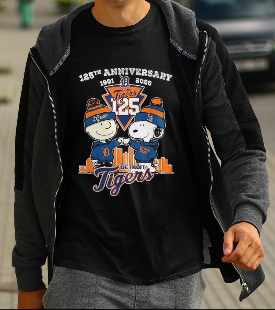 Charlie Brown Snoopy Detroit Tigers 125th Anniversary 1901 2026 Skyline T-Shirt