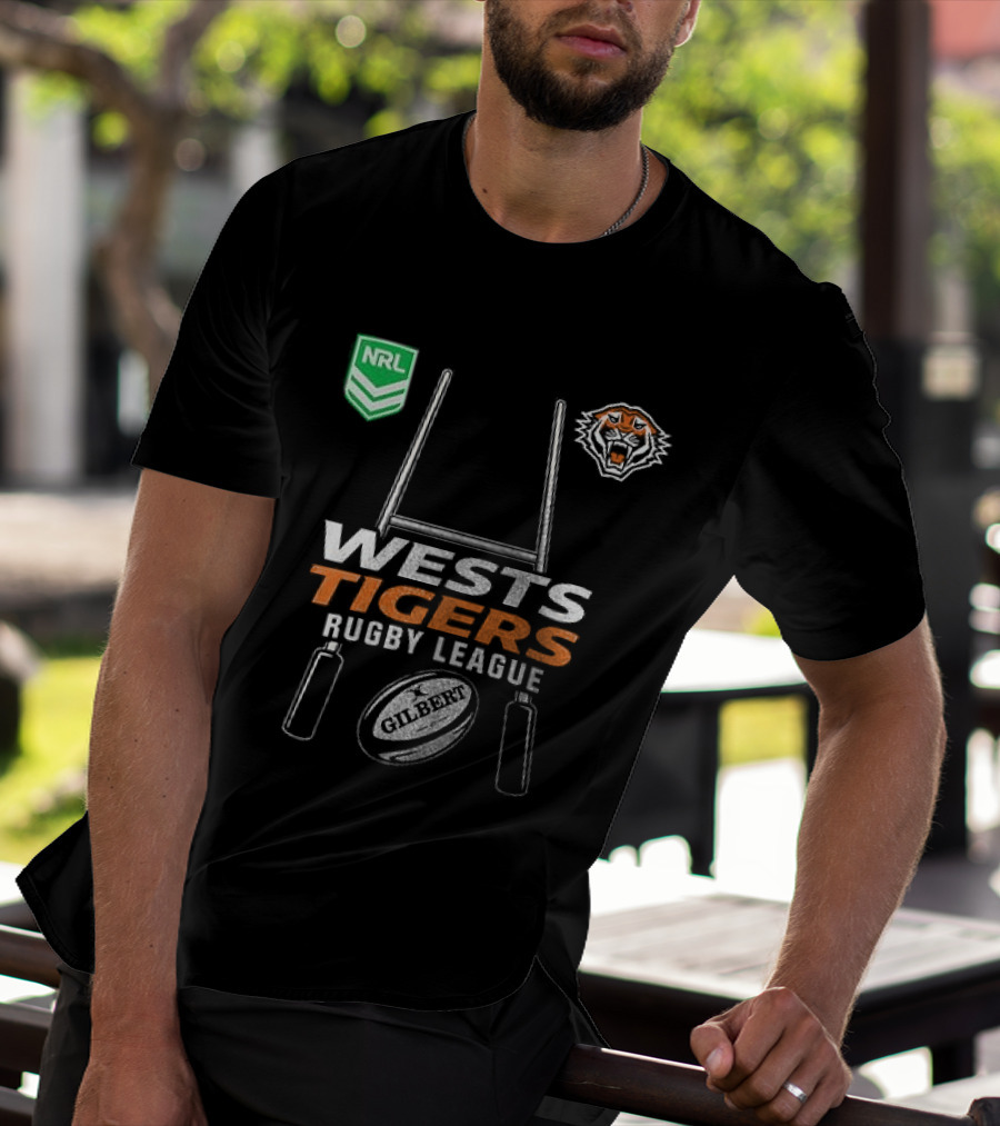 Wests Tigers Rugby League NRL X Motor Harley Davidson Skeleton Gilbert Rugby Ball T-Shirt