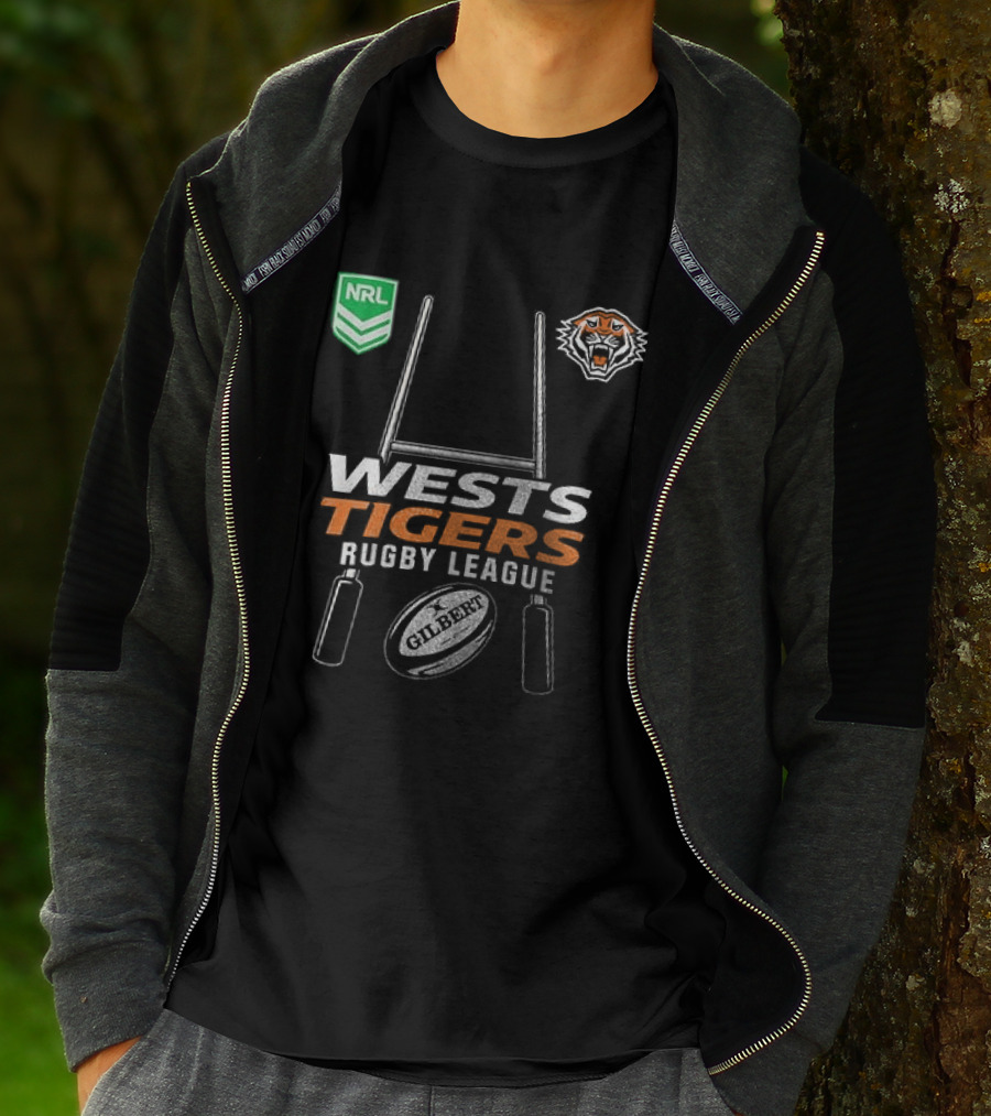 Wests Tigers Rugby League NRL X Motor Harley Davidson Skeleton Gilbert Rugby Ball T-Shirt