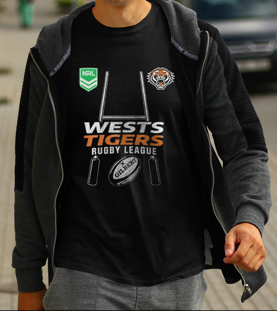 Wests Tigers Rugby League NRL X Motor Harley Davidson Skeleton Gilbert Rugby Ball T-Shirt