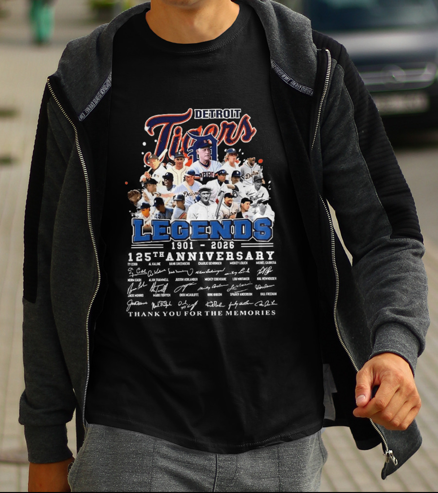Detroit Tigers Legends 1901 2026 125th Anniversary Thank You For The Memories T-Shirt